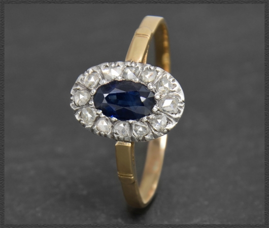 Diamant & Saphir Ring, 750 Gold & Silber, Antik um 1890