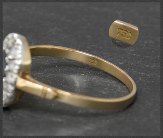 Diamant & Saphir Ring, 750 Gold & Silber, Antik um 1890