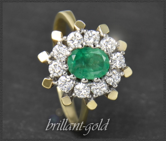 Vintage Diamant & Smaragd Ring mit 2,15ct, 585 Gold