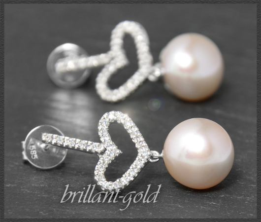 Perlen & Diamant Ohrringe, 0,40ct Brillanten, 585 Weißgold