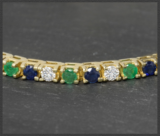 Diamant, Smaragd & Saphir Armband, 585 Gelbgold