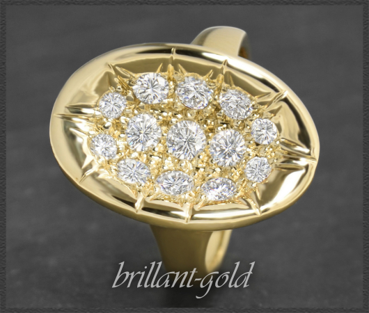 Designer Diamant Ring, 1,43ct Brillanten, 750 Gelbgold