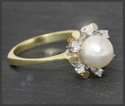 Vintage Diamant & Perlen Ring mit Brillanten, 585 Gold