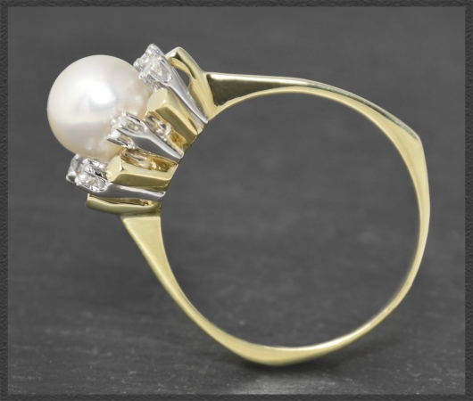 Vintage Diamant & Perlen Ring mit Brillanten, 585 Gold