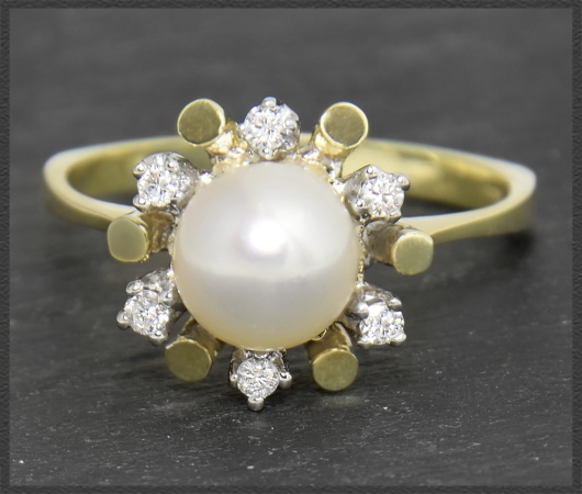 Vintage Diamant & Perlen Ring mit Brillanten, 585 Gold