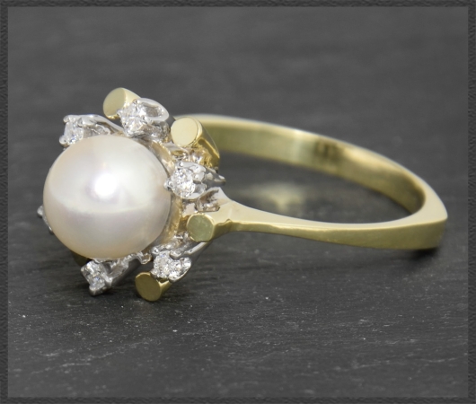 Vintage Diamant & Perlen Ring mit Brillanten, 585 Gold