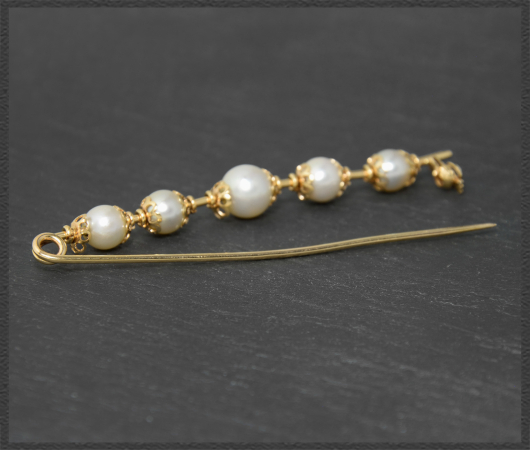 Antike 750 Gold Brosche mit weißen Perlen, um 1920