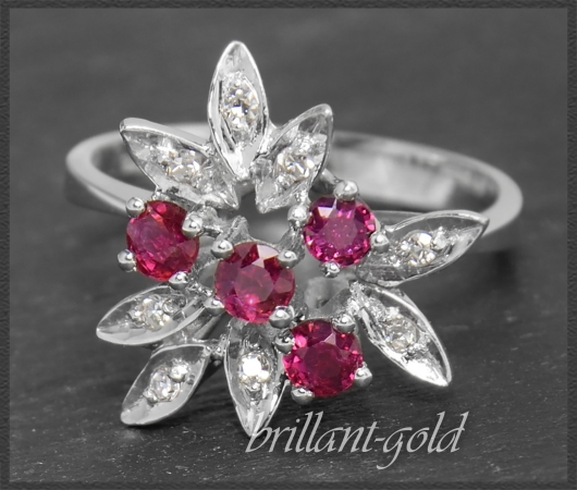 Diamant & Rubin Ring mit 0,64ct, 585 Gold, Vintage