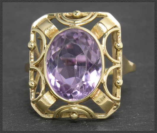 Ring mit 8,50ct Amethyst, 585 Gelbgold, Vintage