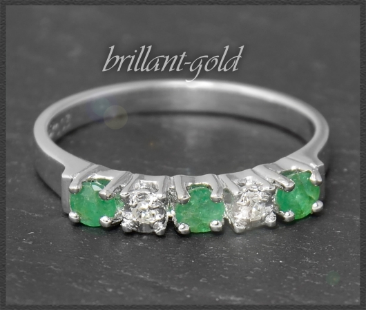 Vintage Diamant & Smaragd Ring in 585 Weißgold