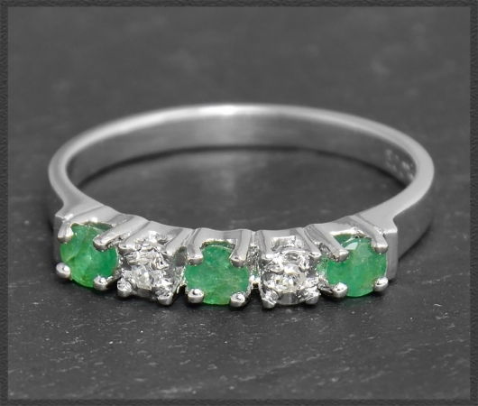 Vintage Diamant & Smaragd Ring in 585 Weißgold