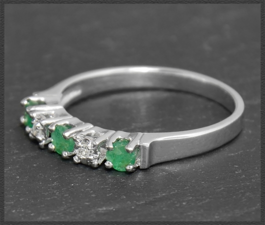 Vintage Diamant & Smaragd Ring in 585 Weißgold