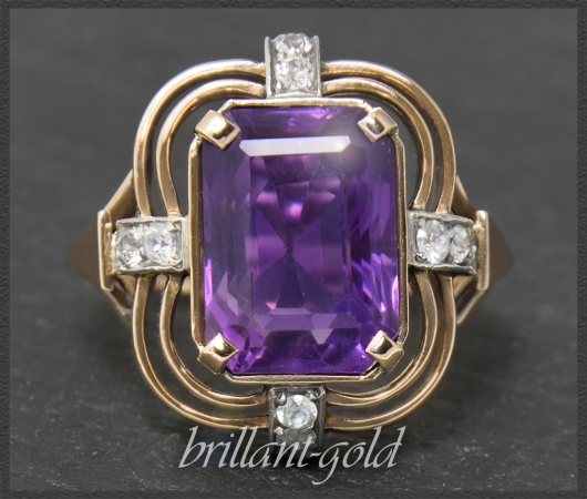 Antiker Amethyst & weißer Saphir Ring, Art Deco