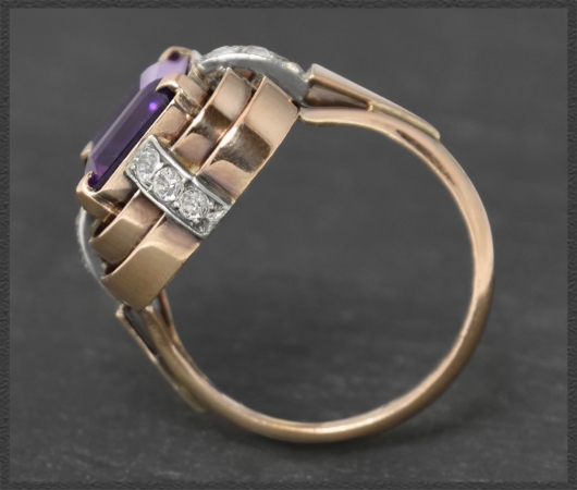 Antiker Amethyst & weißer Saphir Ring, Art Deco