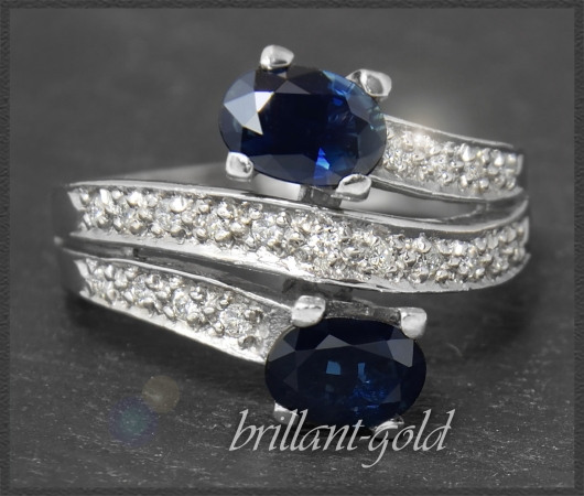 Saphir & Diamant Cocktail Ring mit 2,90ct, 585 Weißgold Damenring, Handarbeit
