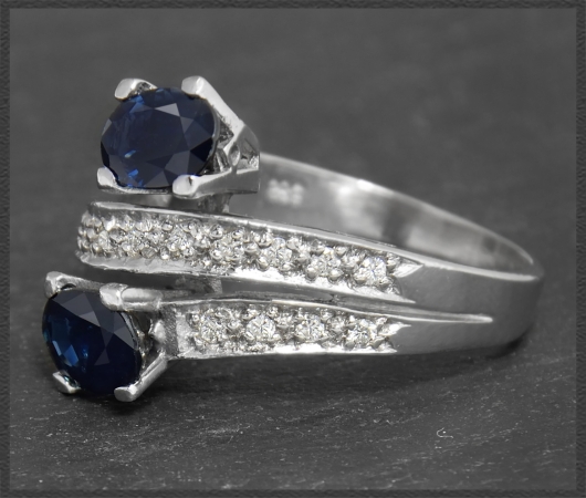 Saphir & Diamant Cocktail Ring mit 2,90ct, 585 Weißgold Damenring, Handarbeit