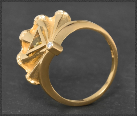 Diamant & Citrin Ring, 585 Gold, Designer-Schmuck