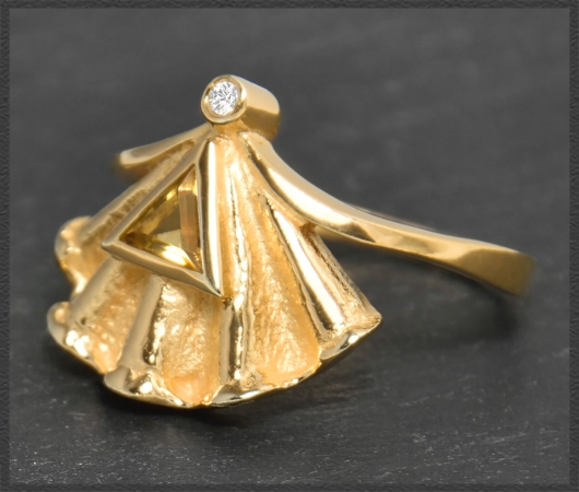 Diamant & Citrin Ring, 585 Gold, Designer-Schmuck
