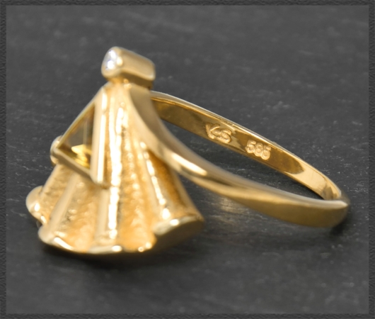 Diamant & Citrin Ring, 585 Gold, Designer-Schmuck