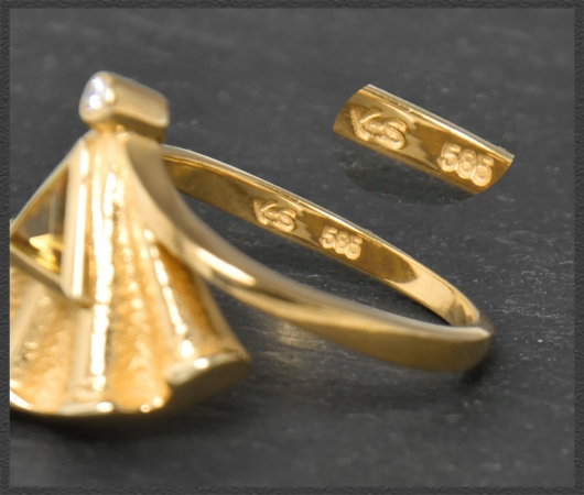 Diamant & Citrin Ring, 585 Gold, Designer-Schmuck