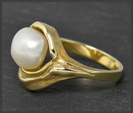 Diamant & Akoya Perlen Ring, 585 Gelbgold