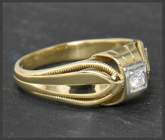 Antiker Diamant Ring, 0,11ct Solitär, 585 Gold & Platin