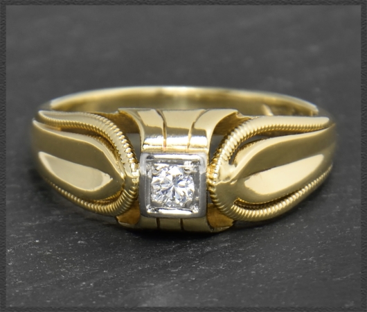 Antiker Diamant Ring, 0,11ct Solitär, 585 Gold & Platin