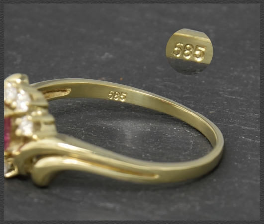 Diamant & Rubellit Ring mit 0,68ct, 585 Gelbgold