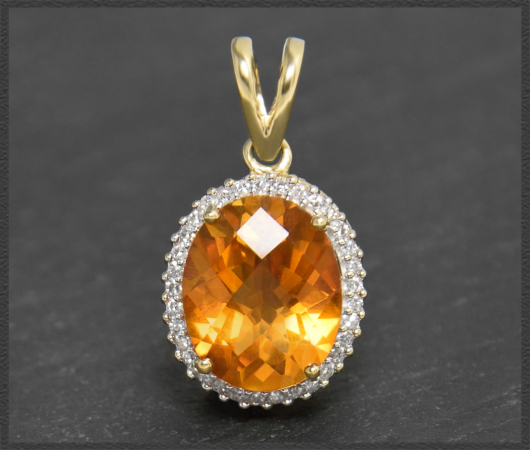 Diamant & oranger Citrin Anhänger mit 3,75ct, Gelbgold