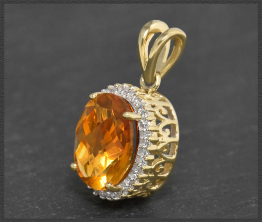 Diamant & oranger Citrin Anhänger mit 3,75ct, Gelbgold