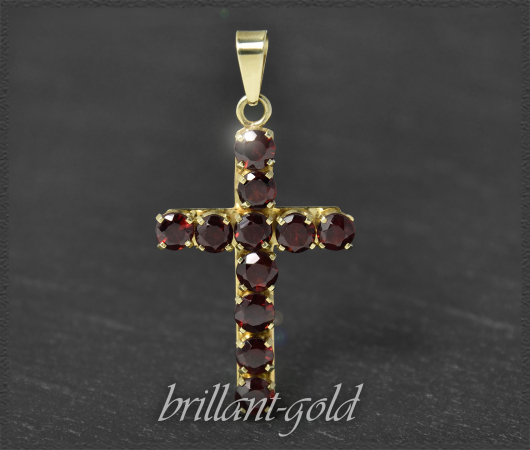 Kreuz Anhänger mit 5,50ct Granate, in 333 Gelbgold
