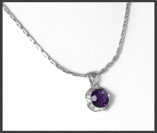 Amethyst & Diamant Collier, 585 Weißgold Anhänger & Kette