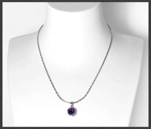 Amethyst & Diamant Collier, 585 Weißgold Anhänger & Kette