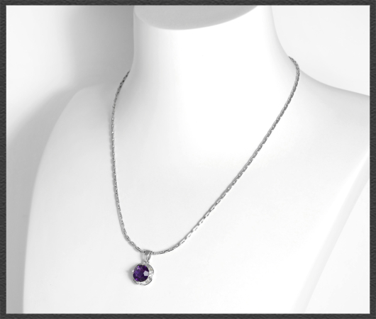 Amethyst & Diamant Collier, 585 Weißgold Anhänger & Kette