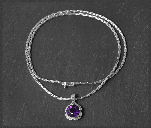 Amethyst & Diamant Collier, 585 Weißgold Anhänger & Kette