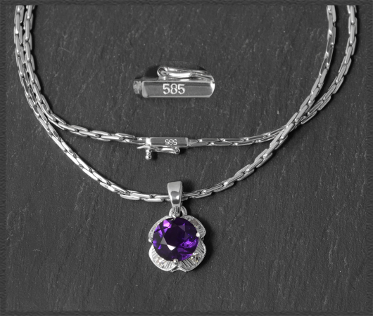 Amethyst & Diamant Collier, 585 Weißgold Anhänger & Kette