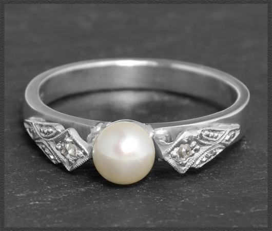 Vintage Diamant & Akoya Perlen Ring, 585 Weißgold