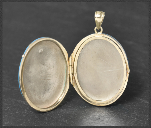 Gold & Email Medailon mit Gravur & Perle, um 1880