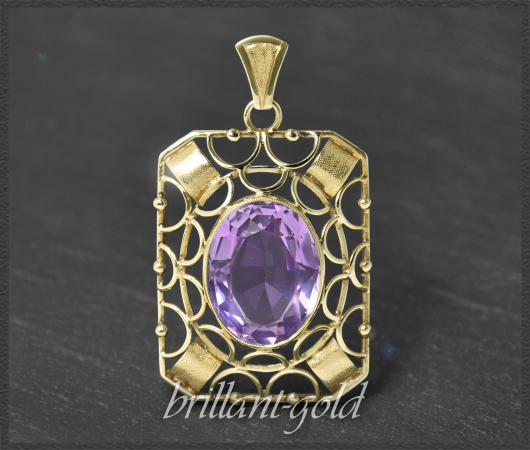 Vintage 19ct Amethyst Anhänger aus 585 Gelbgold