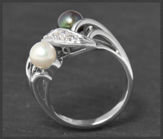 Tahiti & Akoya Perlen Ring mit Diamanten, 585 Weißgold