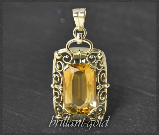 Citrin Anhänger mit 15ct, 585 Gold, Vintage um 1950