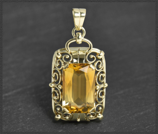 Citrin Anhänger mit 15ct, 585 Gold, Vintage um 1950
