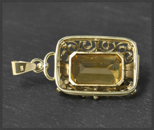 Citrin Anhänger mit 15ct, 585 Gold, Vintage um 1950