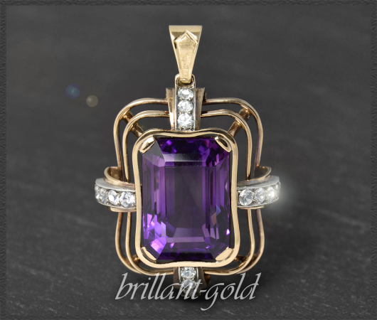 Antiker 30,5ct Amethyst & Saphir Anhänger, 585 Gold