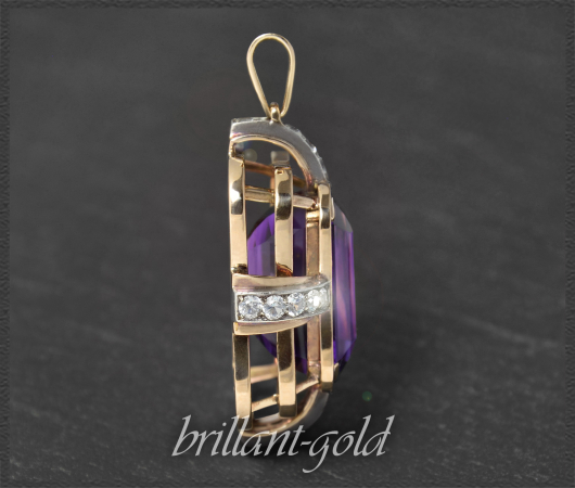 Antiker 30,5ct Amethyst & Saphir Anhänger, 585 Gold