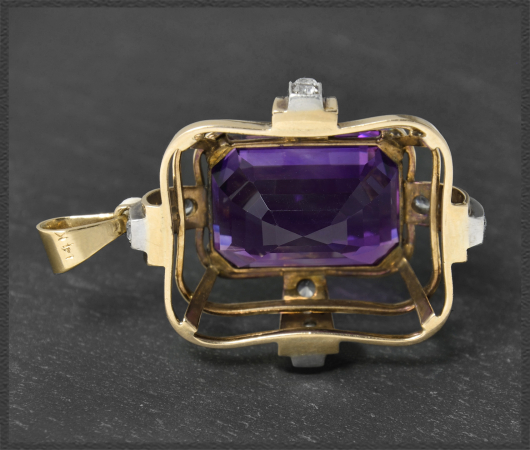 Antiker 30,5ct Amethyst & Saphir Anhänger, 585 Gold