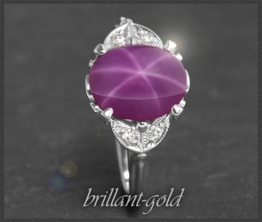 Stern Rubin & Diamant Ring mit 3,46ct, 585 Gold, Vintage