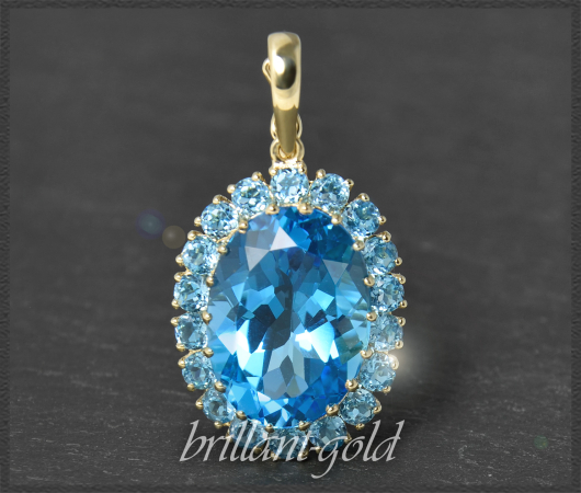 Anhänger mit 18ct Topas blau & hellblau, 333 Gelbgold