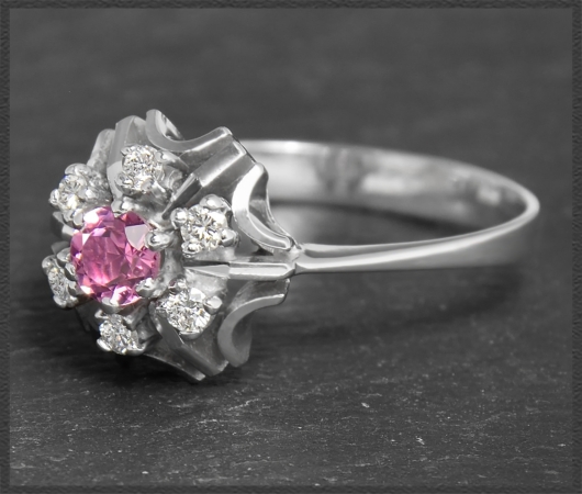 Vintage Diamant & Spinell Ring, 585 Weißgold