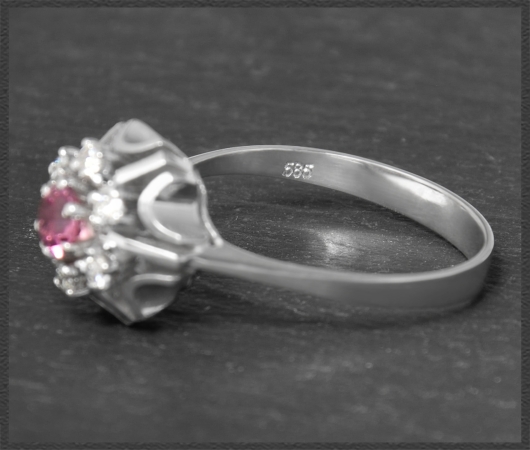 Vintage Diamant & Spinell Ring, 585 Weißgold